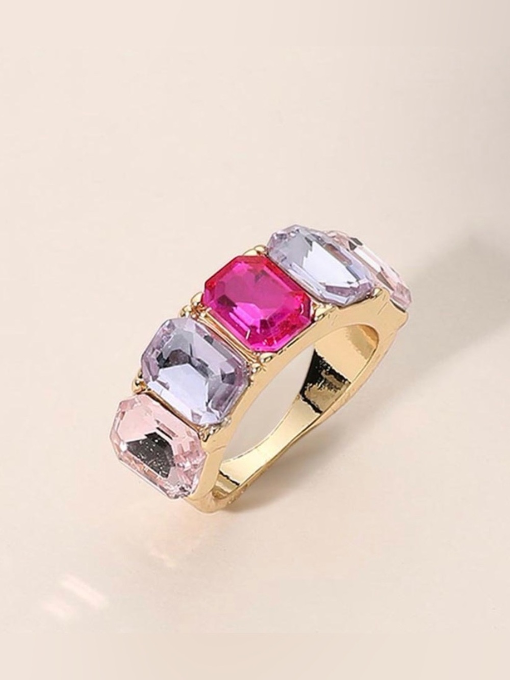 Gold Band Ring with Pink and Lavender Gemstones